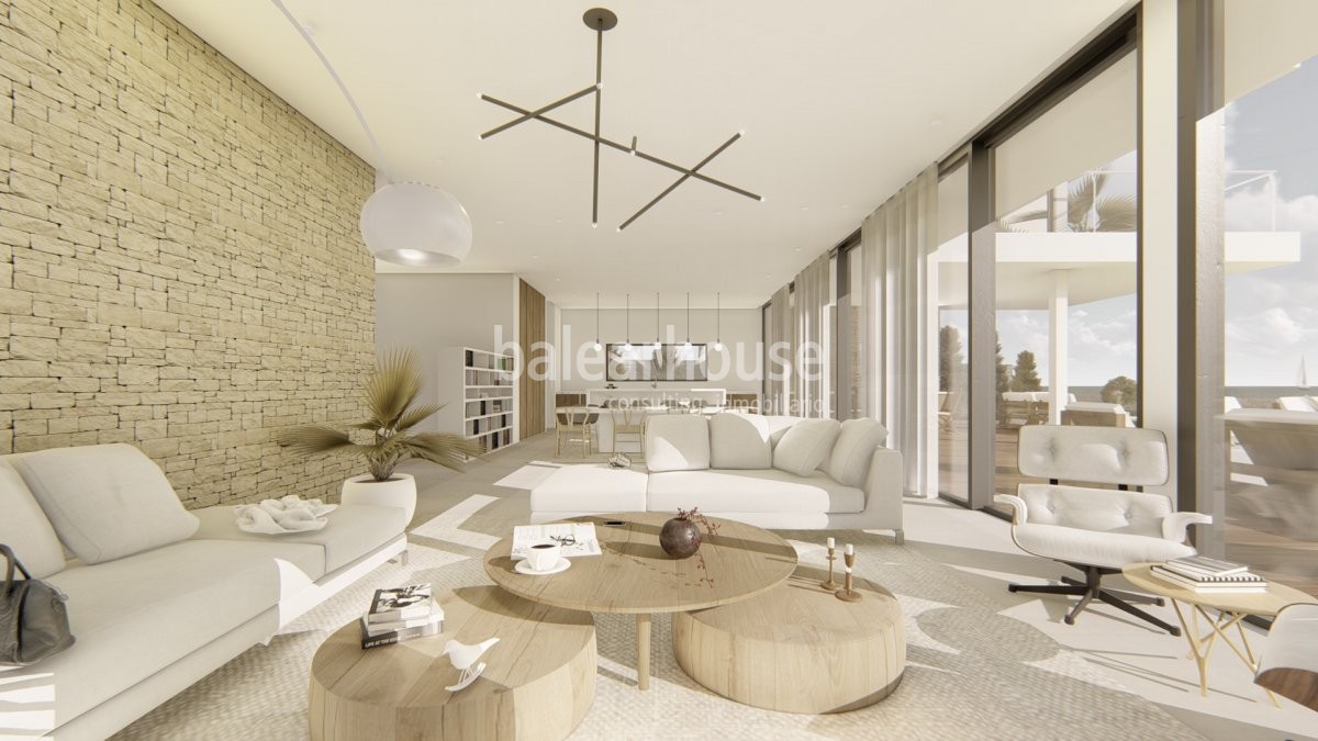 Nuevo proyecto de una magnífica vivienda transparente al paisaje y vistas al mar en Cala Vinyes.
